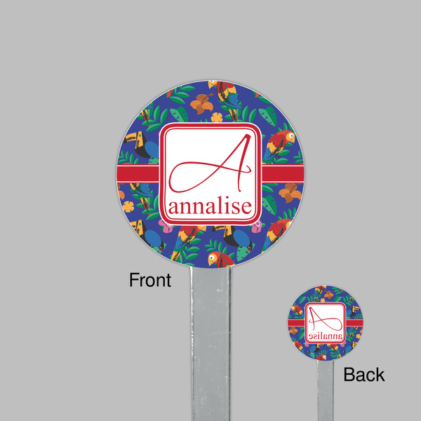 Parrots & Toucans Clear Plastic 7" Stir Stick - Round - Front & Back