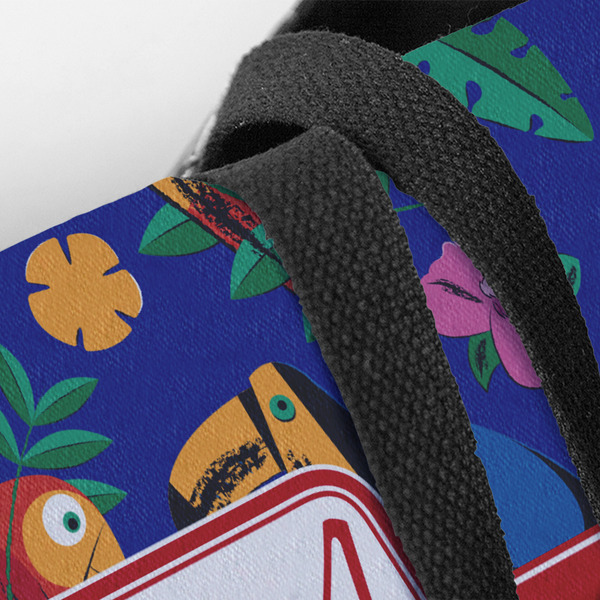Parrots & Toucans Closeup of Tote w/Black Handles