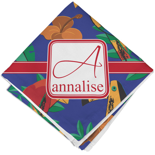 Custom Parrots & Toucans Cloth Cocktail Napkin - Single w/ Name and Initial