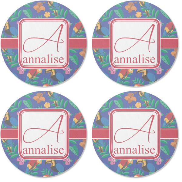 Parrots & Toucans Coaster Round Rubber Back - Apvl