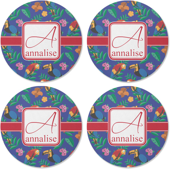 Parrots & Toucans Coaster Round Rubber Back - Apvl