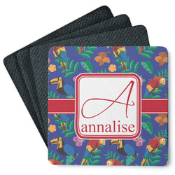 Parrots & Toucans Square Rubber Backed Coasters - Set of 4 (Personalized)