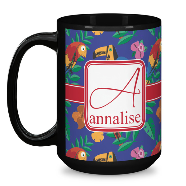 Parrots & Toucans Coffee Mug - 15 oz - Black