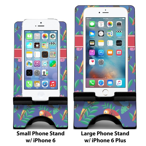 Parrots & Toucans Compare Phone Stand Sizes - with iPhones