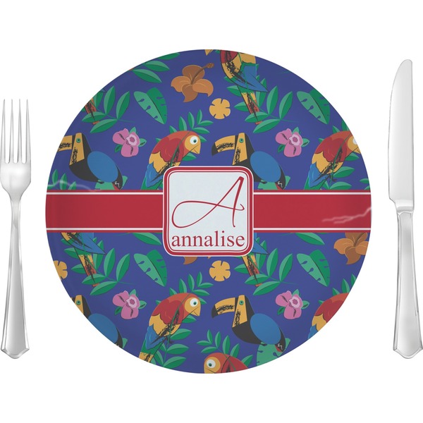 Custom Parrots & Toucans Glass Lunch / Dinner Plate 10" (Personalized)