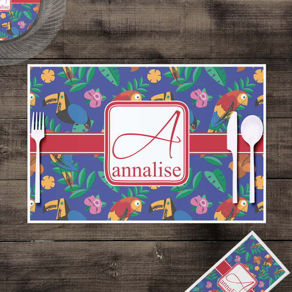 Parrots & Toucans Disposable Paper Placemat - In Context