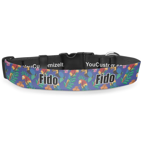 Custom Parrots & Toucans Deluxe Dog Collar - Double Extra Large (20.5" to 35") (Personalized)
