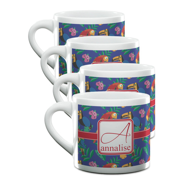 Custom Parrots & Toucans Double Shot Espresso Cups - Set of 4 (Personalized)