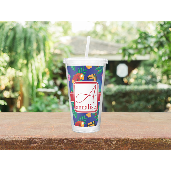 Parrots & Toucans Double Wall Tumbler with Straw Lifestyle