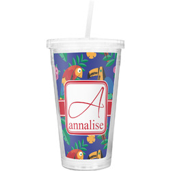 Parrots & Toucans Double Wall Tumbler with Straw (Personalized)