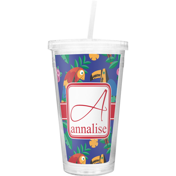 Custom Parrots & Toucans Double Wall Tumbler with Straw (Personalized)