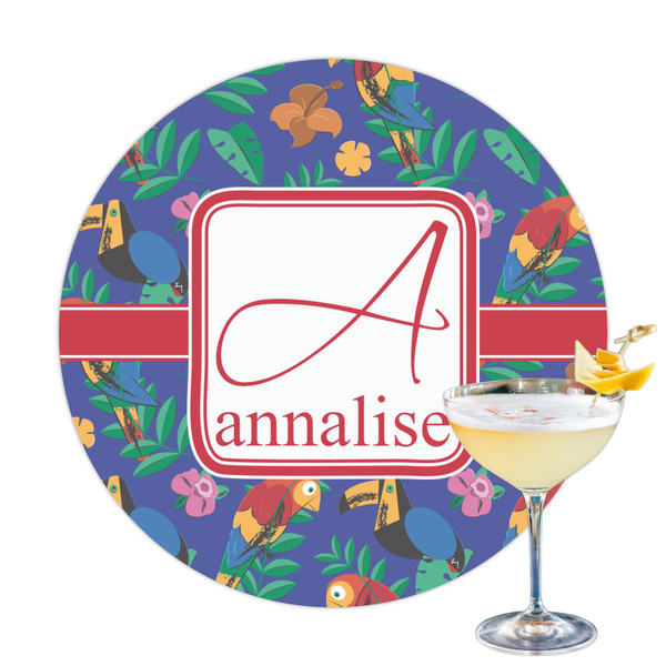 Custom Parrots & Toucans Printed Drink Topper - 3.25" (Personalized)
