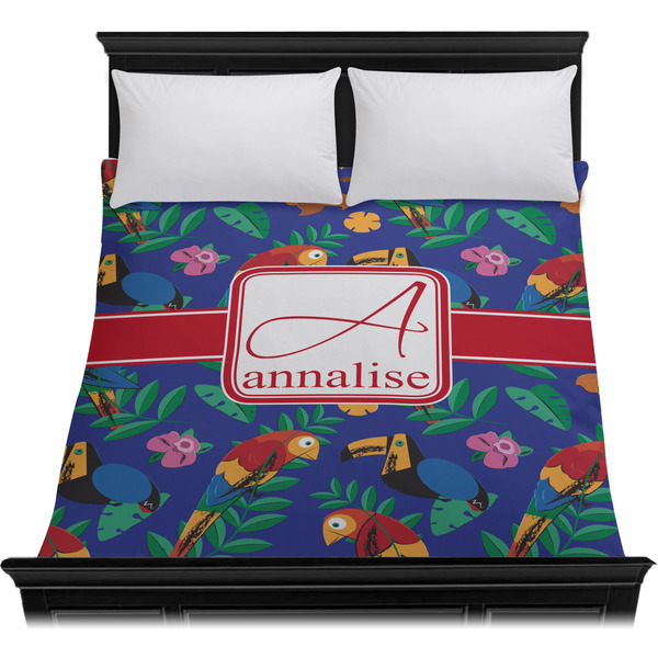 Parrots & Toucans Duvet Cover - Queen - On Bed - No Prop