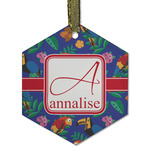Parrots & Toucans Flat Glass Ornament - Hexagon w/ Name and Initial