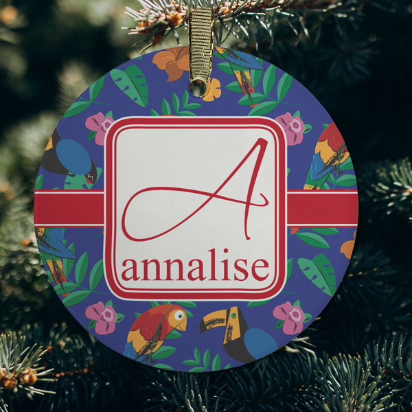 Parrots & Toucans Frosted Glass Ornament - Round (Lifestyle)