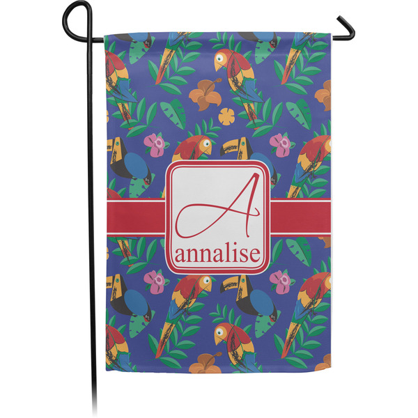 Custom Parrots & Toucans Small Garden Flag - Single Sided w/ Name and Initial