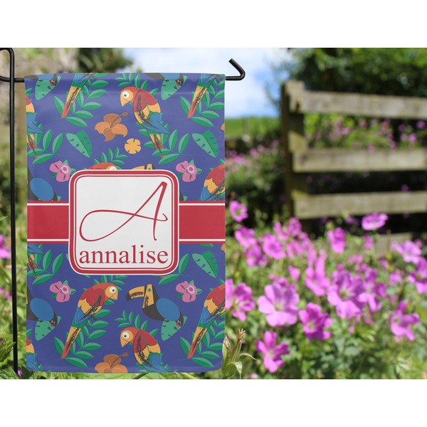 Parrots & Toucans Garden Flag - Outside In Flowers