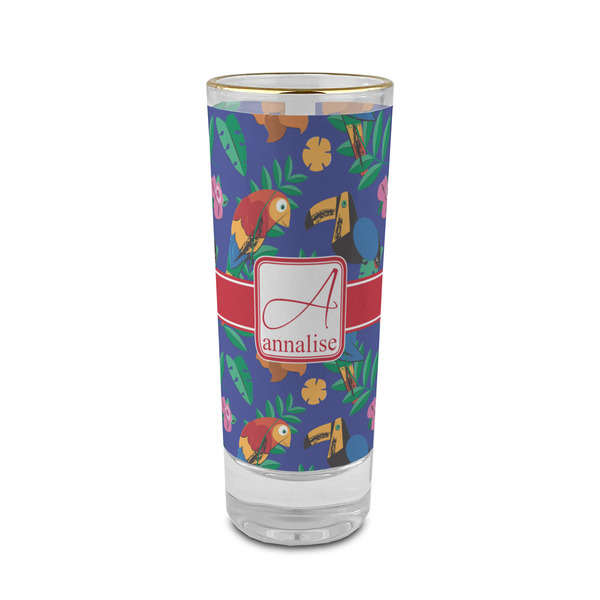 Custom Parrots & Toucans 2 oz Shot Glass - Glass with Gold Rim (Personalized)