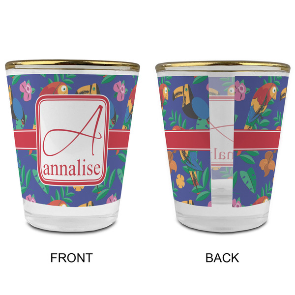 Parrots & Toucans Glass Shot Glass - with gold rim - APPROVAL