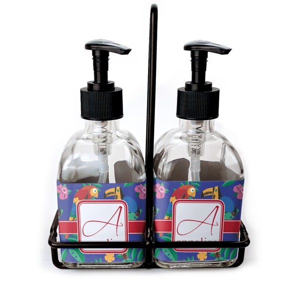 Custom Parrots & Toucans Glass Soap & Lotion Bottle Set (Personalized)