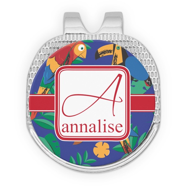 Custom Parrots & Toucans Golf Ball Marker - Hat Clip - Silver