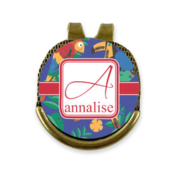 Parrots & Toucans Golf Ball Marker - Hat Clip - Gold