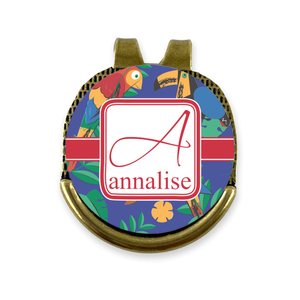 Custom Parrots & Toucans Golf Ball Marker - Hat Clip - Gold