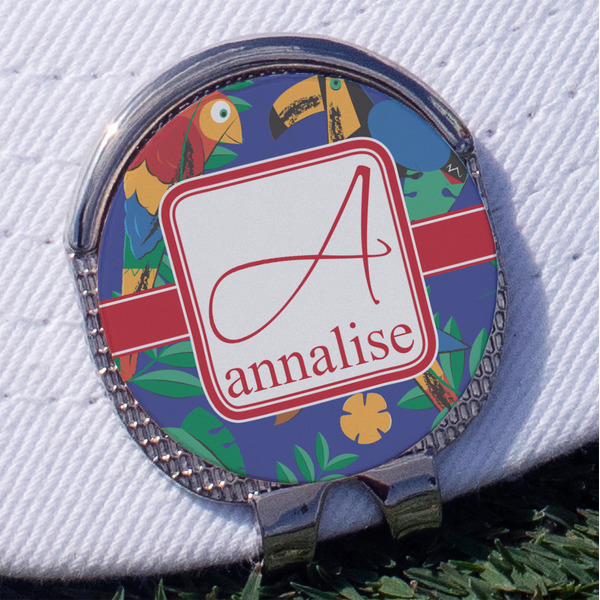 Parrots & Toucans Golf Ball Marker Hat Clip - Silver - Front