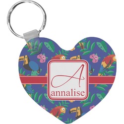 Parrots & Toucans Heart Plastic Keychain w/ Name and Initial