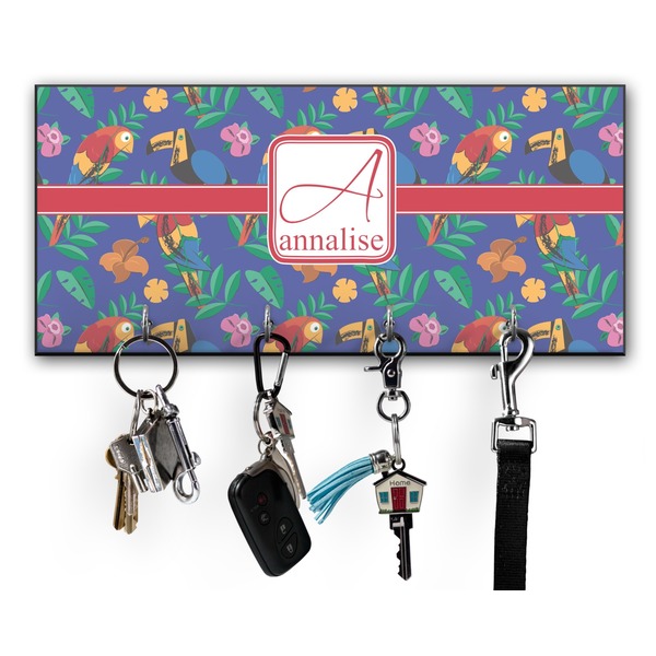 Custom Parrots & Toucans Key Hanger w/ 4 Hooks w/ Name and Initial