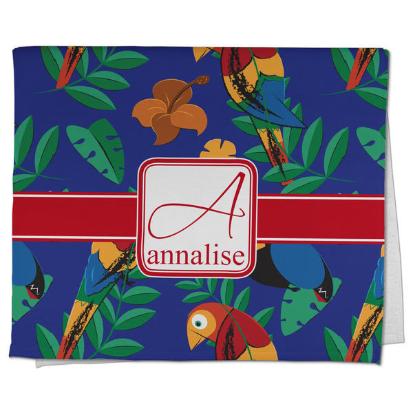 Custom Parrots & Toucans Kitchen Towel - Poly Cotton w/ Name and Initial