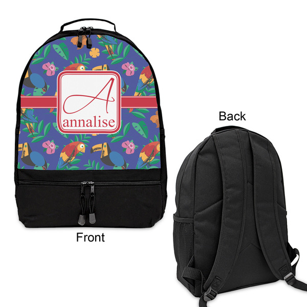 Parrots & Toucans Large Backpack - Black - Front & Back View