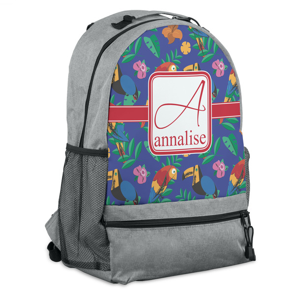 Custom Parrots & Toucans Backpack - Grey (Personalized)