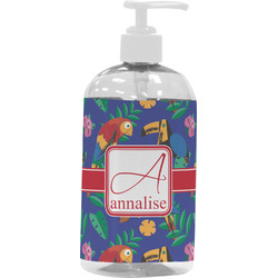 Parrots & Toucans Plastic Soap / Lotion Dispenser (16 oz - Large - White) (Personalized)
