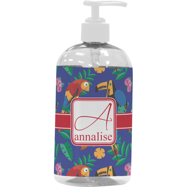 Custom Parrots & Toucans Plastic Soap / Lotion Dispenser (16 oz - Large - White) (Personalized)