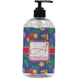 Parrots & Toucans Plastic Soap / Lotion Dispenser (16 oz - Large - Black) (Personalized)