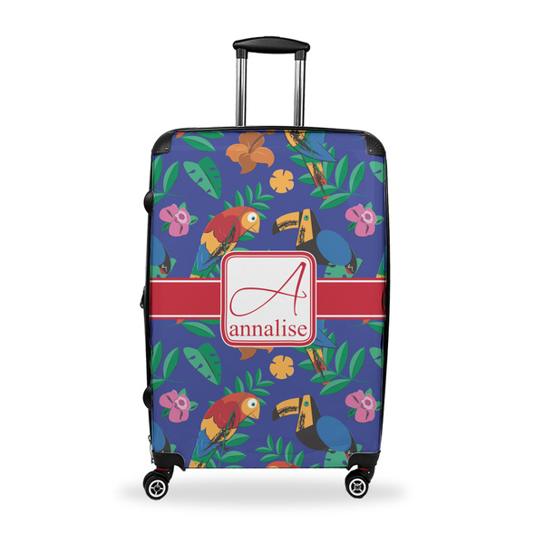 Custom Parrots & Toucans Suitcase - 28" Large - Checked w/ Name and Initial
