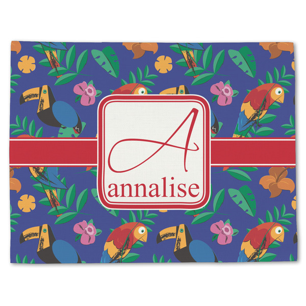 Custom Parrots & Toucans Single-Sided Linen Placemat - Single w/ Name and Initial