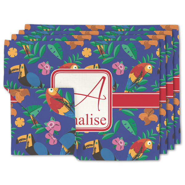 Custom Parrots & Toucans Linen Placemat w/ Name and Initial