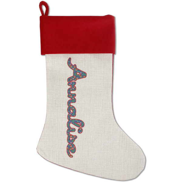 Custom Parrots & Toucans Red Linen Stocking (Personalized)