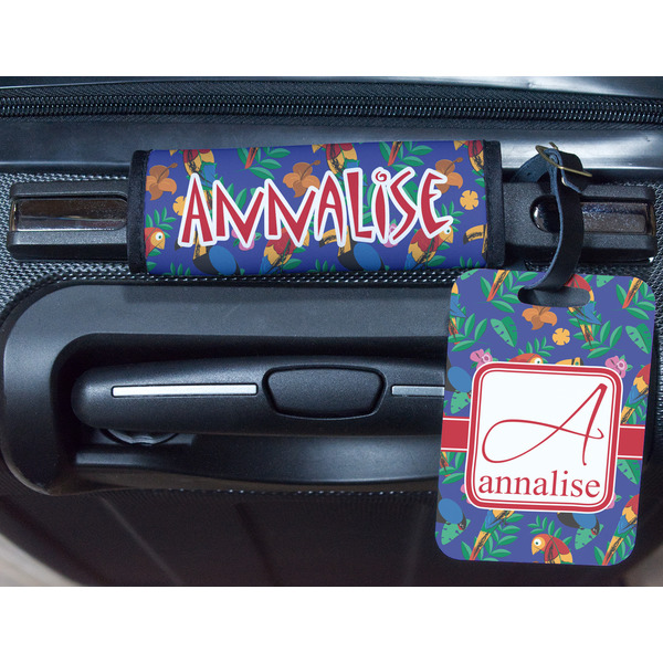 Parrots & Toucans Metal Luggage Tag & Handle Wrap - In Context