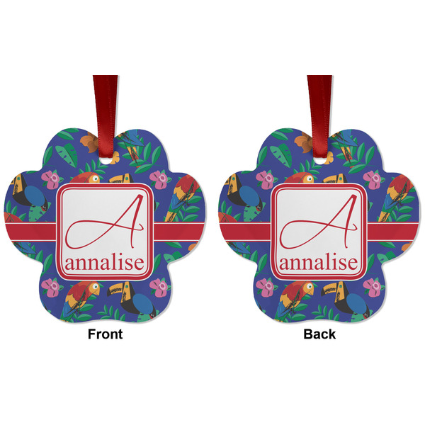 Parrots & Toucans Metal Paw Ornament - Front and Back