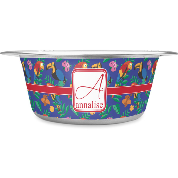 Custom Parrots & Toucans Stainless Steel Dog Bowl (Personalized)