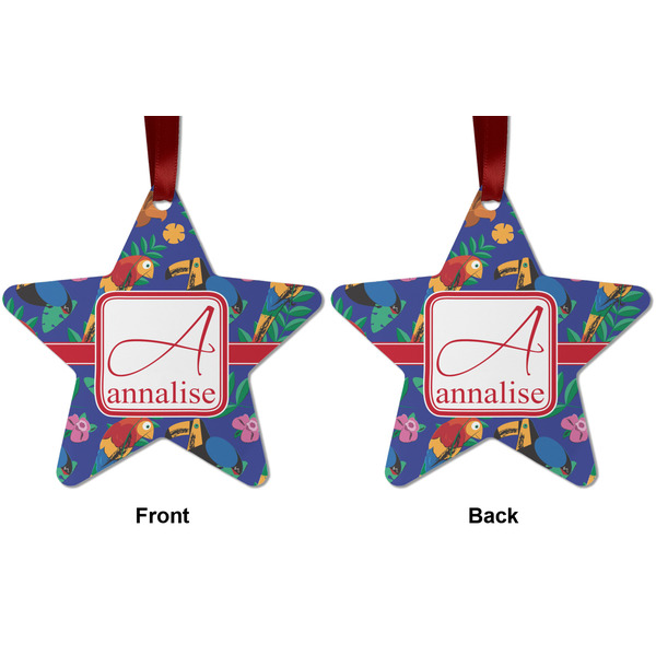 Parrots & Toucans Metal Star Ornament - Front and Back
