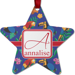 Parrots & Toucans Metal Star Ornament - Double Sided w/ Name and Initial