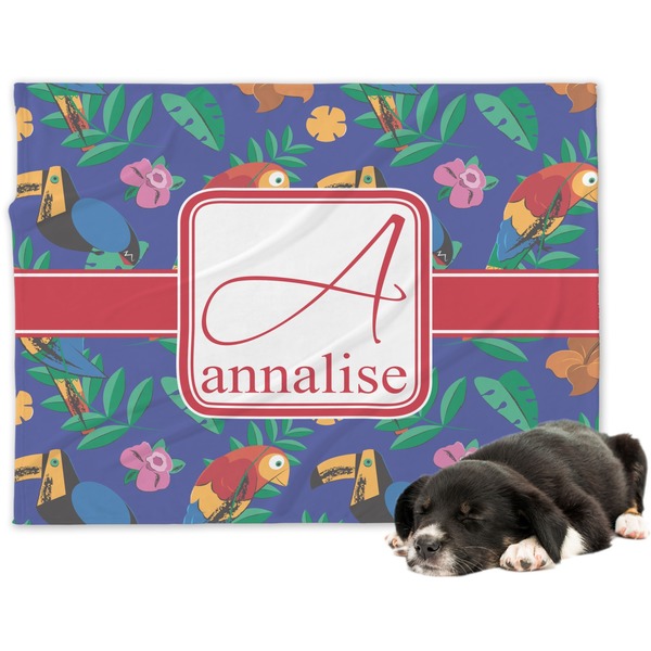 Custom Parrots & Toucans Dog Blanket - Large (Personalized)