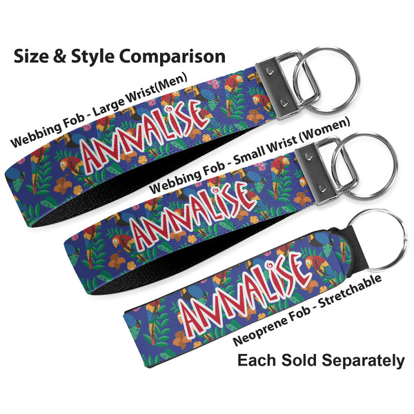 Parrots & Toucans Multiple Key Ring comparison sizes