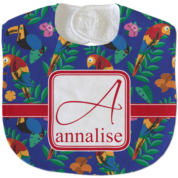 Custom Parrots & Toucans Velour Baby Bib w/ Name and Initial