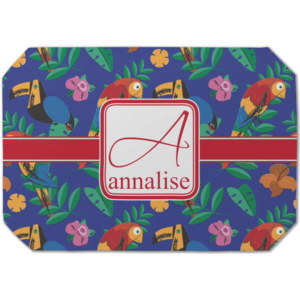 Custom Parrots & Toucans Dining Table Mat - Octagon (Single-Sided) w/ Name and Initial