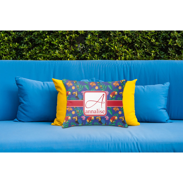 Parrots & Toucans Outdoor Throw Pillow  - LIFESTYLE (Rectangular - 20x14)